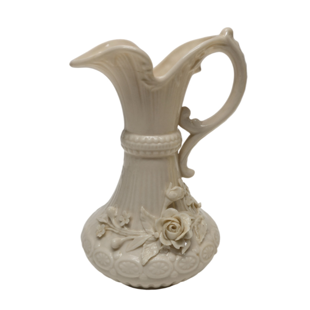 Vintage 1940s Belleek Aberdeen Irish Pottery Pitcher Ewer 1st Gen Green Stamp 7”